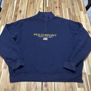 Vintage Ralph Lauren Polo Sport Pullover Mens 2XL Blue 1/4 Zip Spell Out 90s